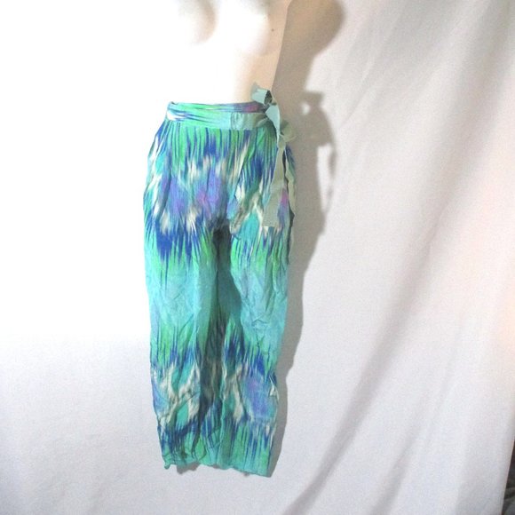NEW MATTHEW WILLIAMSON Silk Cropped Pants AQUA - Picture 2 of 8